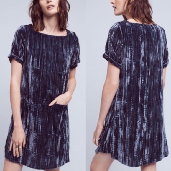 Floreat Anthro Crushed Velvet Shift Dress Medium - Picture 2 of 8
